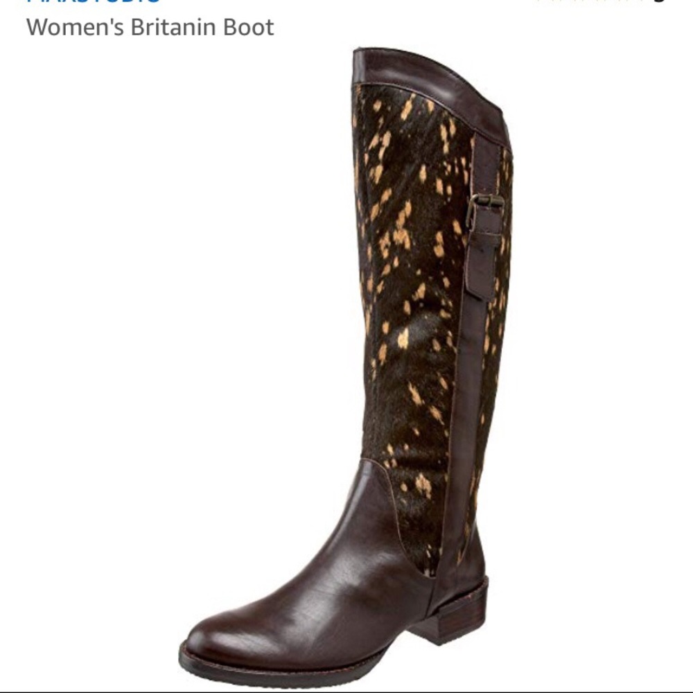 NEW Max Studio Blk/Bge Calf Hair Leather boots 7M